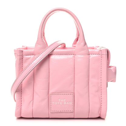 Marc Jacobs Shiny Crinkled Calfskin Mini The Tote Bag Pink 1 of 11