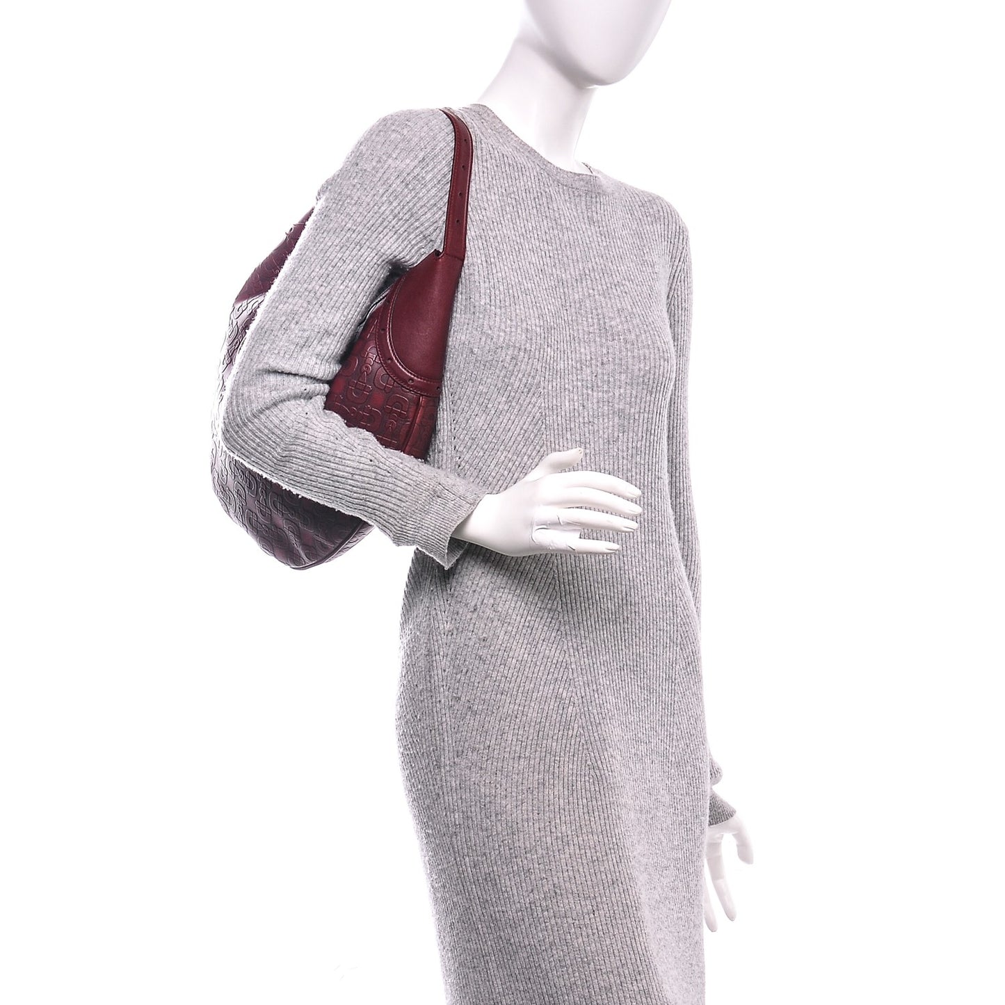 Calfskin Horsebit Embossed Glam Hobo Burgundy