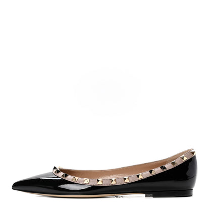 Valentino Garavani Patent Nappa Rockstud Ballerina Flats 38 Black Poudre 1 of 5