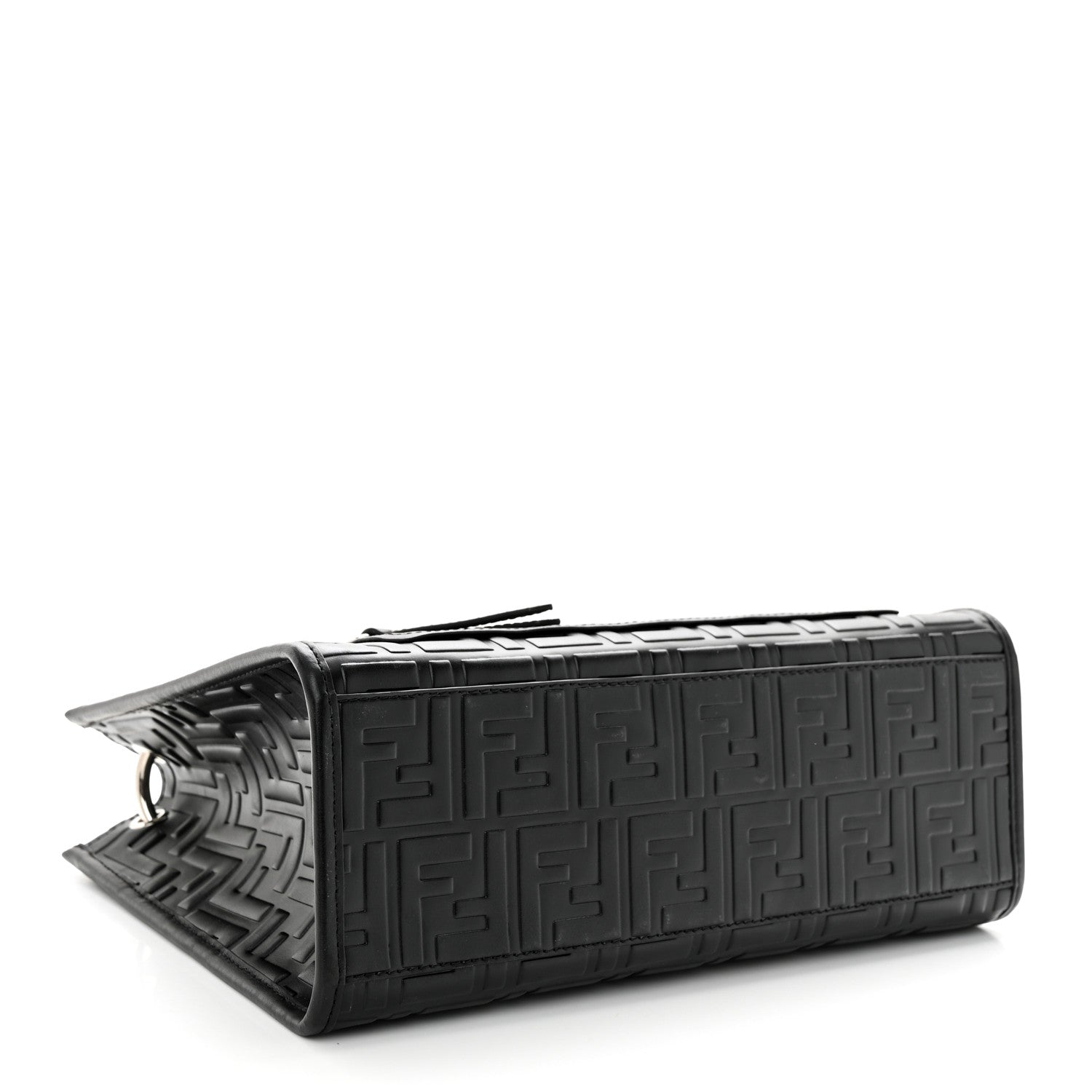 Fendi Vitello Century Wicker FF 1974 Embossed Small Runaway Shopper Tote Black 4 of 10