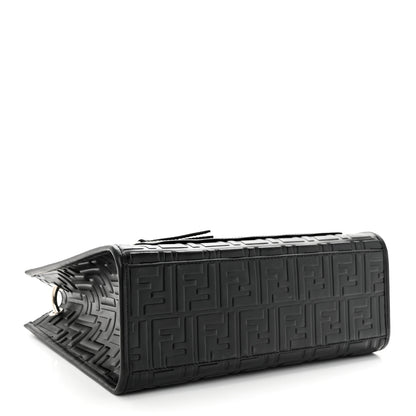 Fendi Vitello Century Wicker FF 1974 Embossed Small Runaway Shopper Tote Black 4 of 10