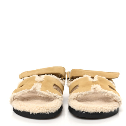 Hermes Suede Goatskin Woolskin Womens Chypre Sandals 38 Beige Albatre 2 of 7