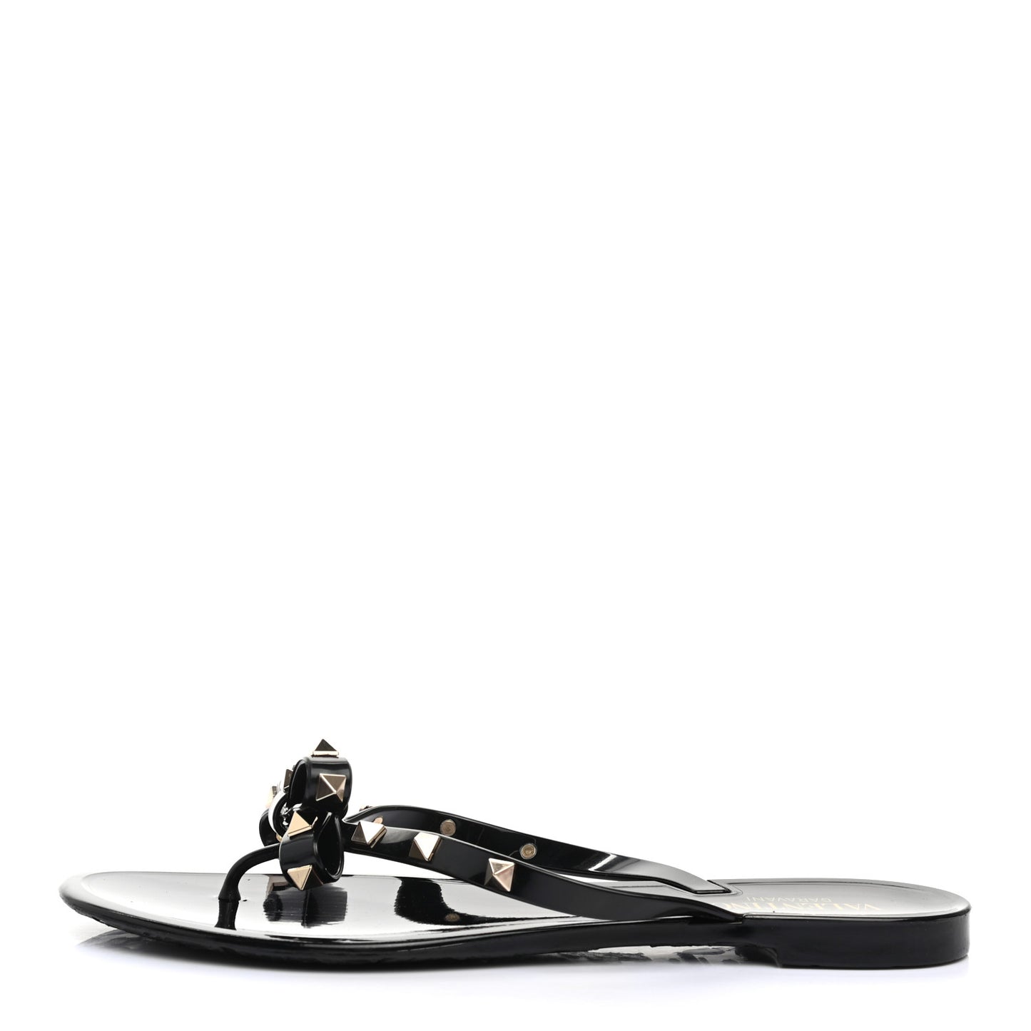 PVC Jelly Rockstud Bow Thong Sandals 40 Black