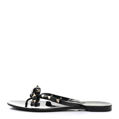 Valentino Garavani PVC Jelly Rockstud Bow Thong Sandals 40 Black 1 of 7