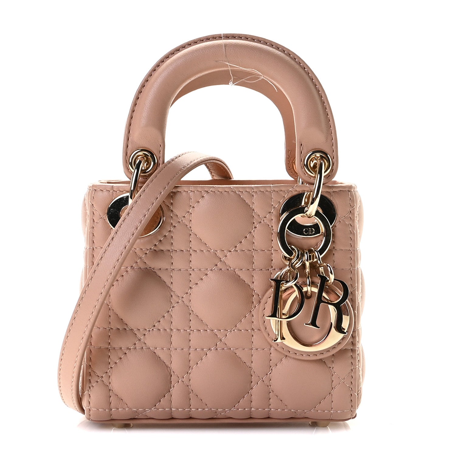 Christian Dior Lambskin Cannage Micro Lady Dior Rose De Vents 1 of 9