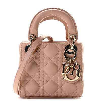 Christian Dior Lambskin Cannage Micro Lady Dior Rose De Vents 1 of 9