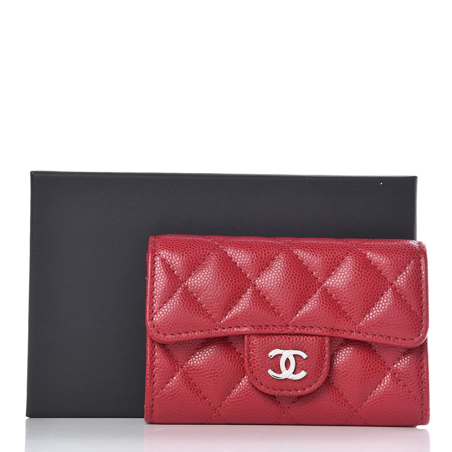 Caviar Quilted Flap Card Holder Pink