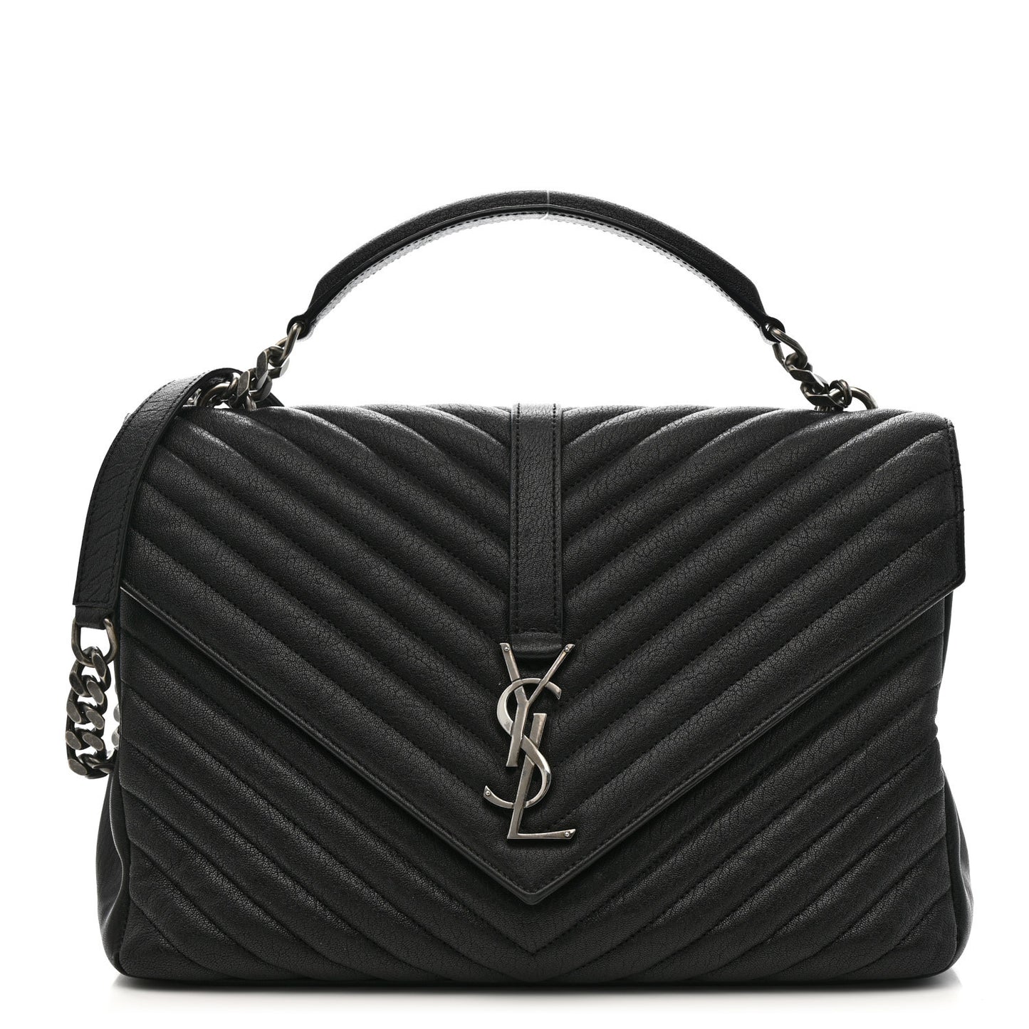 Sheepskin Matelasse Chevron Monogram Large College Satchel Black