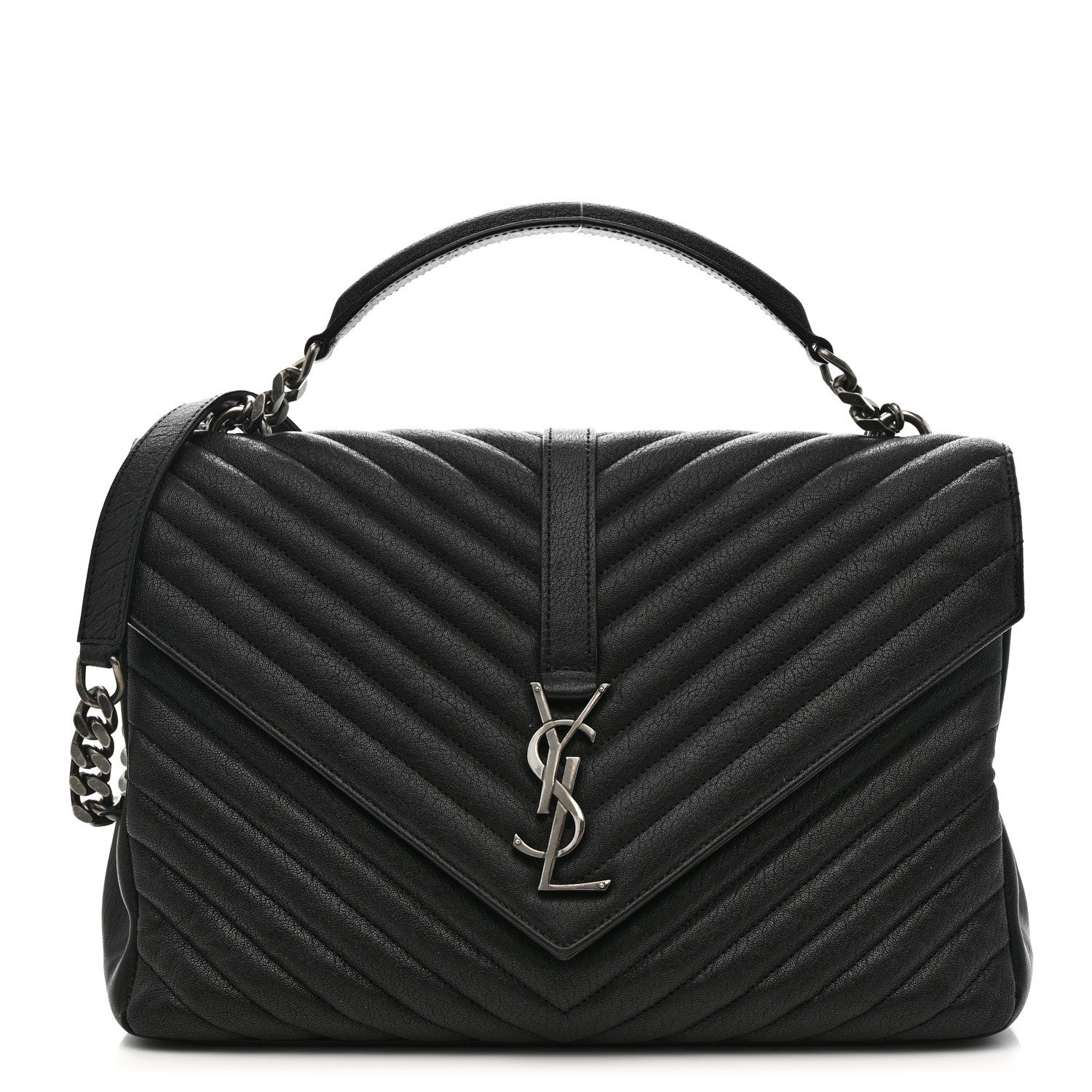 Saint Laurent Sheepskin Matelasse Chevron Monogram Large College Satchel Black 1 of 13