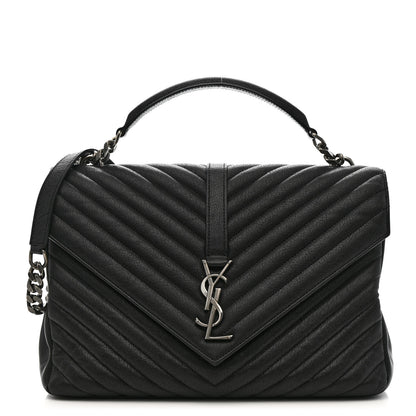 Saint Laurent Sheepskin Matelasse Chevron Monogram Large College Satchel Black 1 of 13