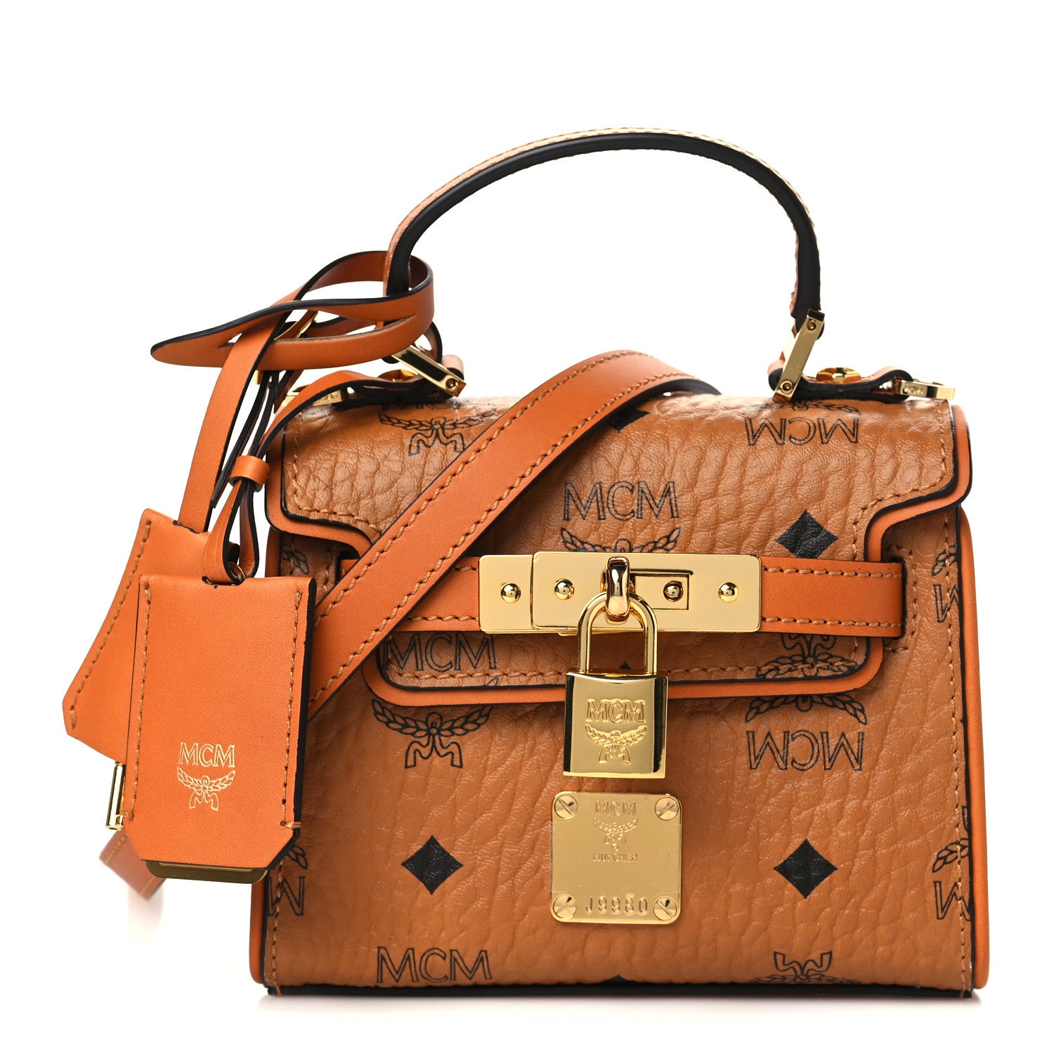MCM Visetos X-Mini Heritage Top Handle Satchel Cognac 1 of 8