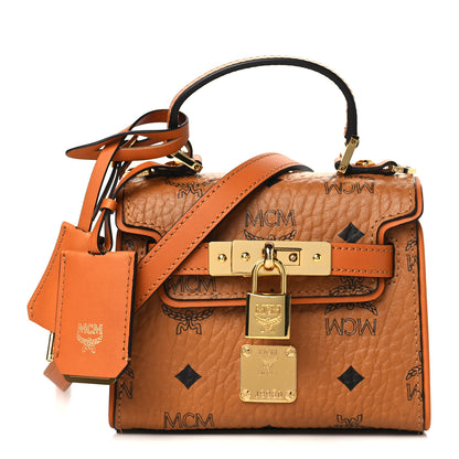 MCM Visetos X-Mini Heritage Top Handle Satchel Cognac 1 of 8