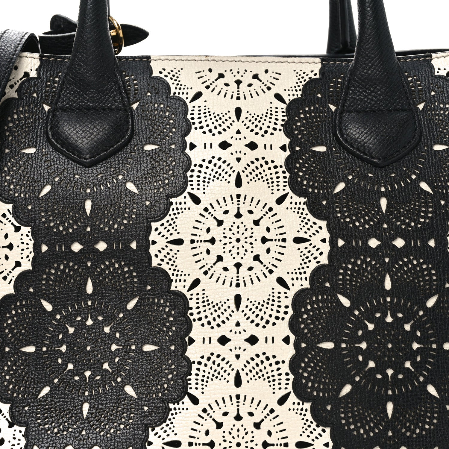Burberry Grainy Calfskin Perforated Medium Broguing Banner Tote White Black 8 of 10