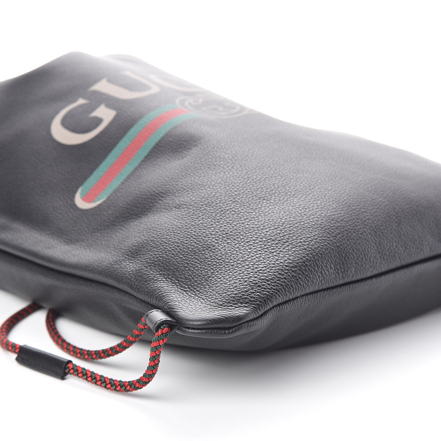 Calfskin Logo Drawstring Backpack Black