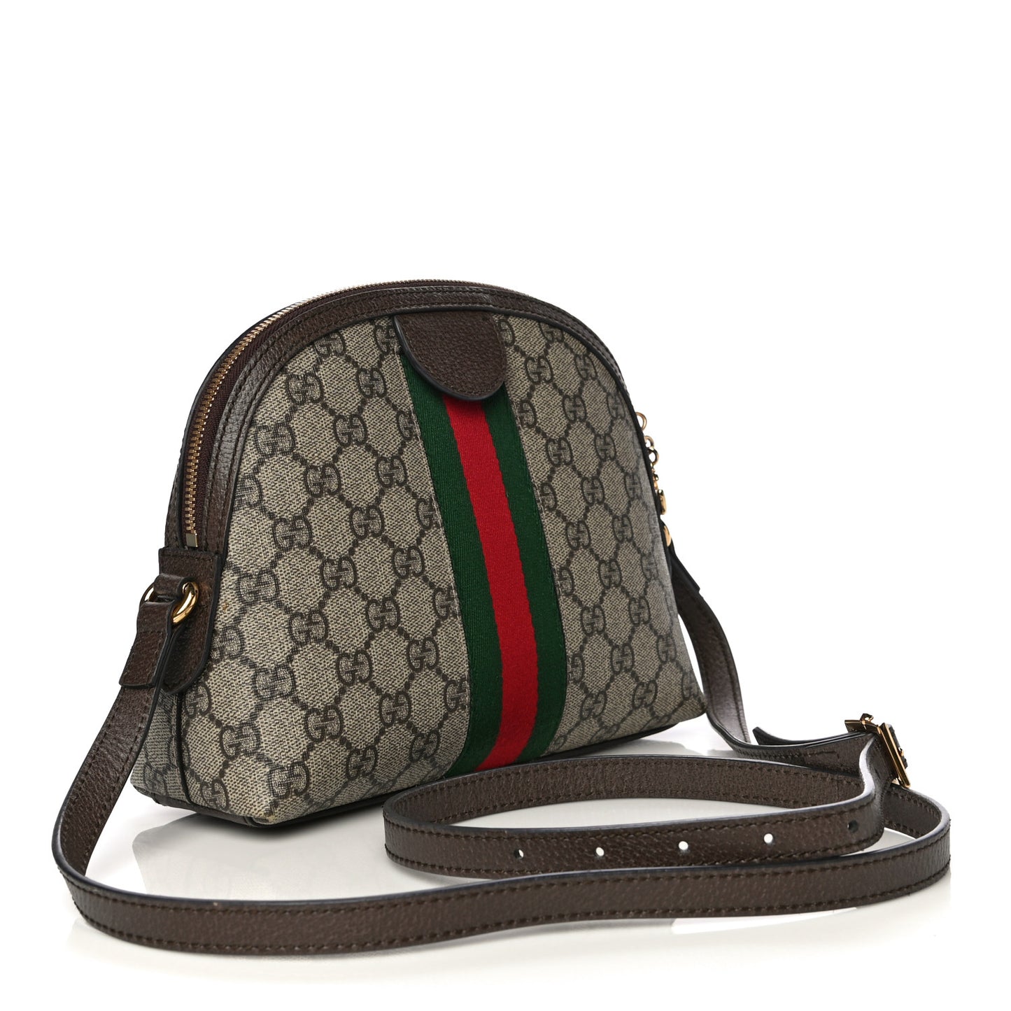 GG Supreme Monogram Textured Dollar Calfskin Web Small Ophidia Dome Shoulder Bag Beige Ebony New Acero