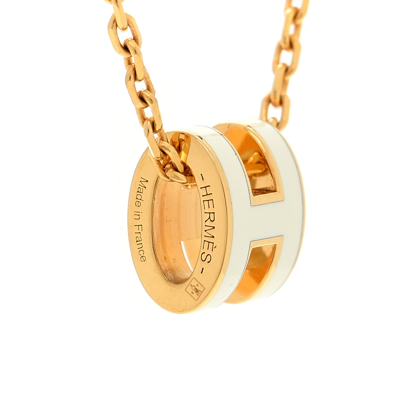 Lacquered Gold Mini Pop H Pendant Necklace White