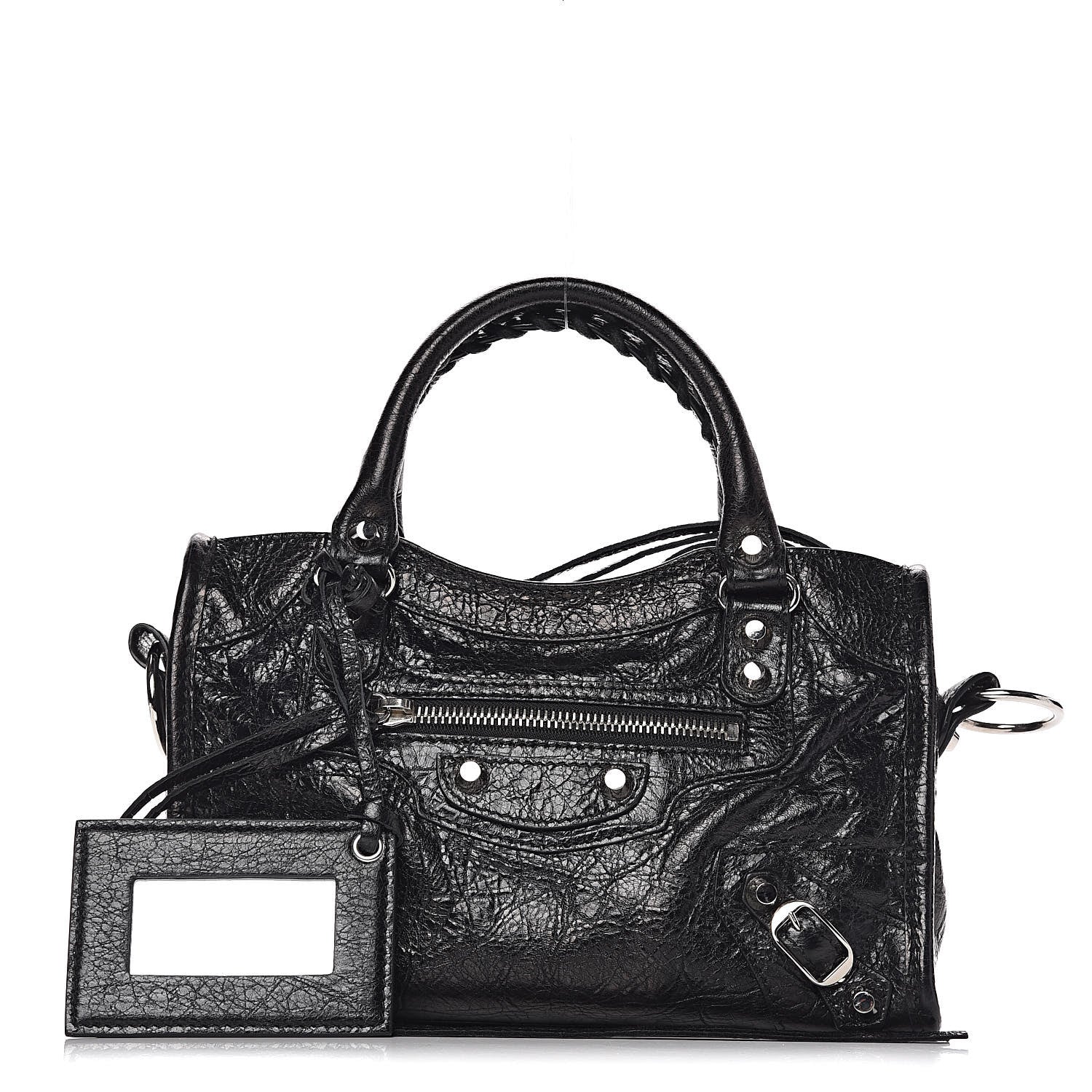 Balenciaga Agneau Classic Silver Hardware Mini City Logo Strap Black White 1 of 10
