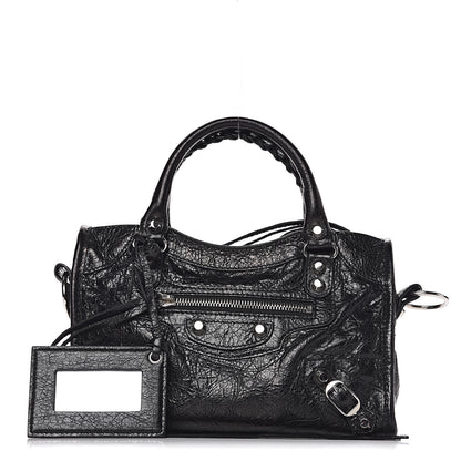 Balenciaga Agneau Classic Silver Hardware Mini City Logo Strap Black White 1 of 10