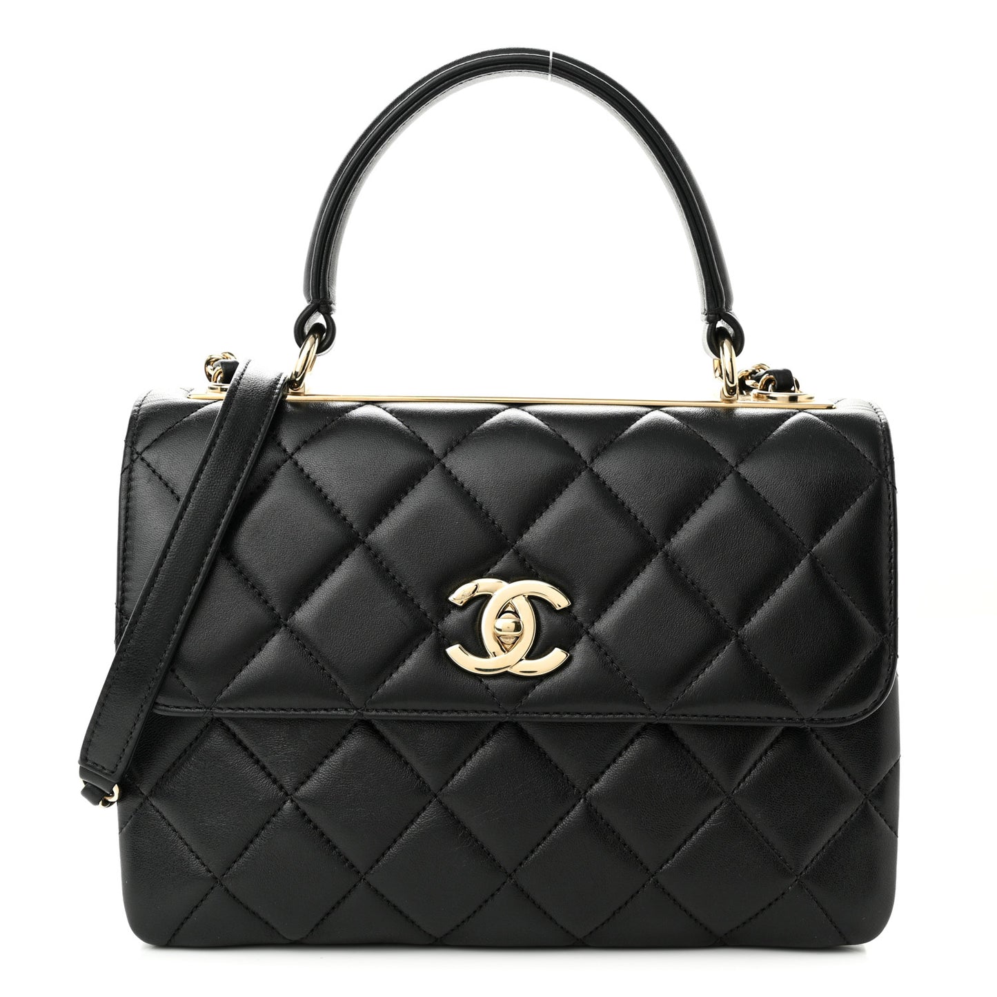 Lambskin Quilted Small Trendy CC Dual Handle Flap Bag Black
