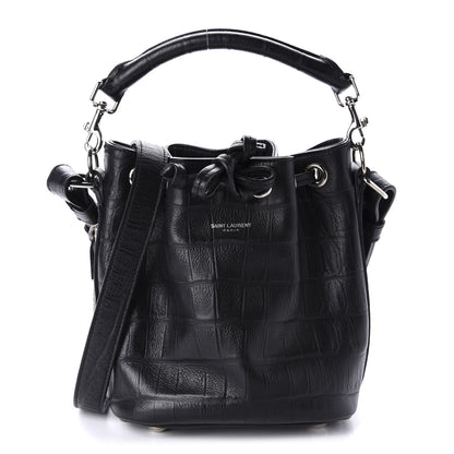 Saint Laurent Calfskin Crocodile Embossed Small Emmanuelle Bucket Bag Black 1 of 11