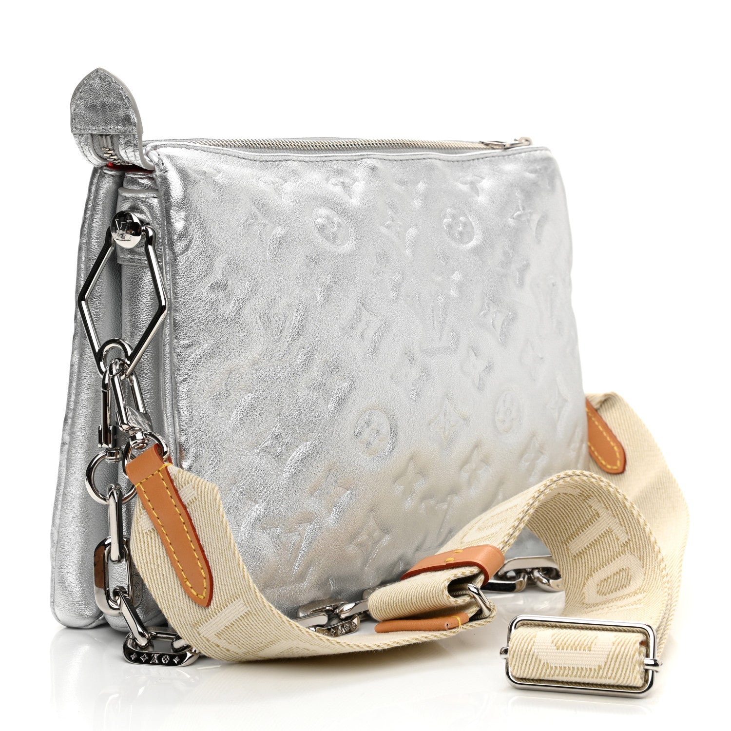 Louis Vuitton Metallic Lambskin Embossed Monogram Coussin PM Silver 3 of 12