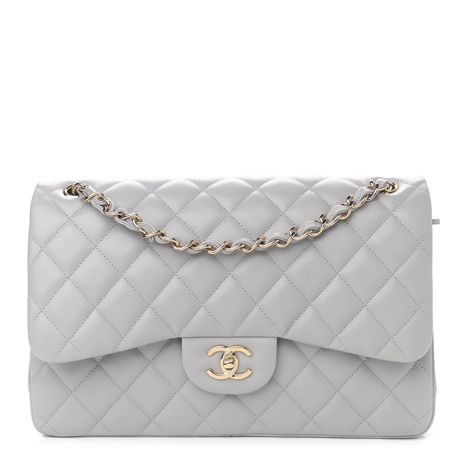 Chanel Caviar Quilted Jumbo Double Flap Light Grey 1 of 12
