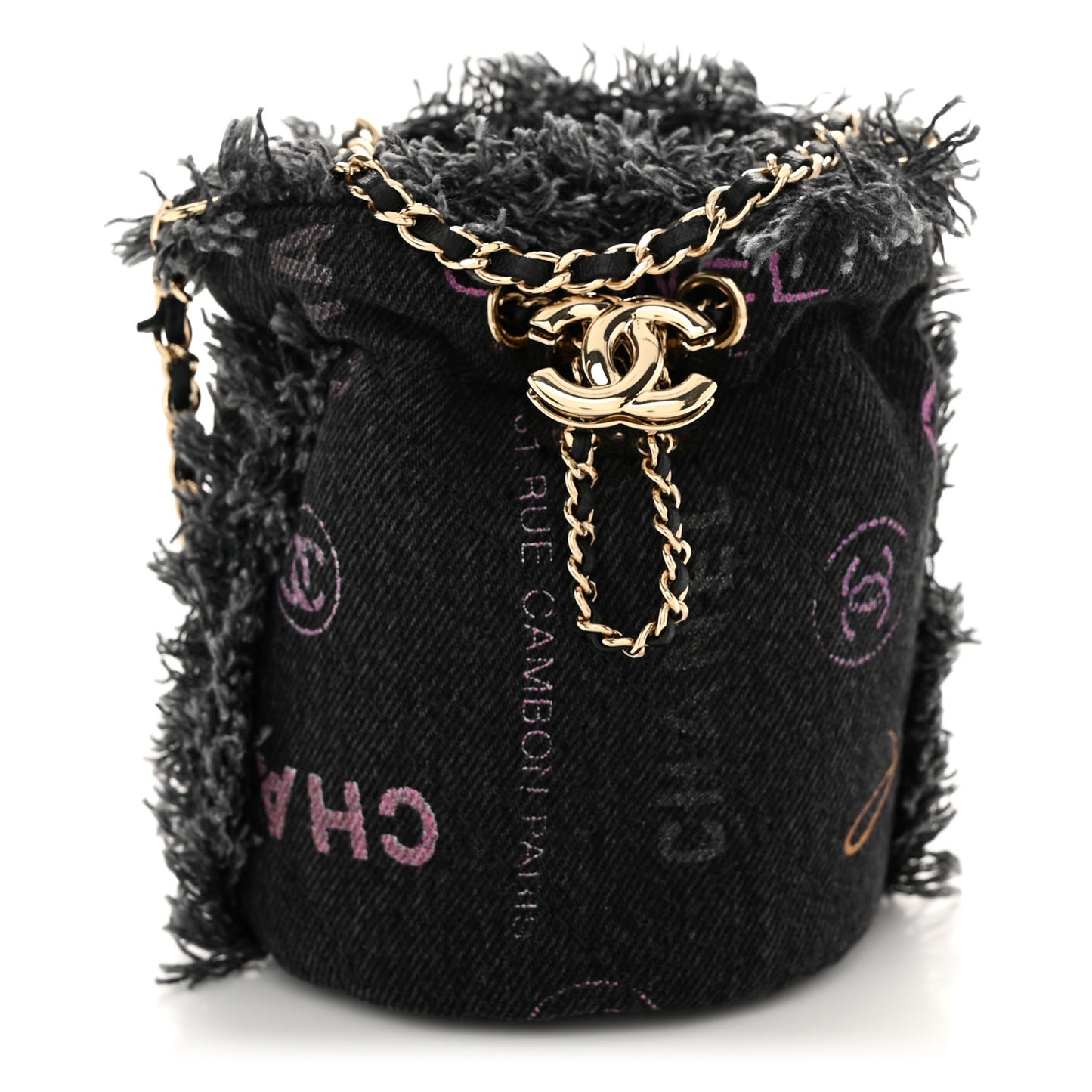 Denim Quilted Mood Mini Bucket With Chain Black Multicolor