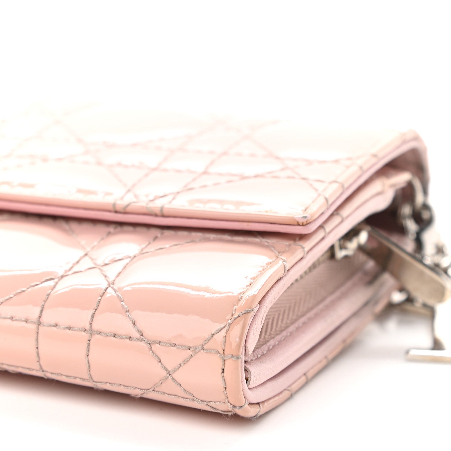 Christian Dior Patent Cannage Rendezvous Chain Wallet Pale Pink 13 of 13