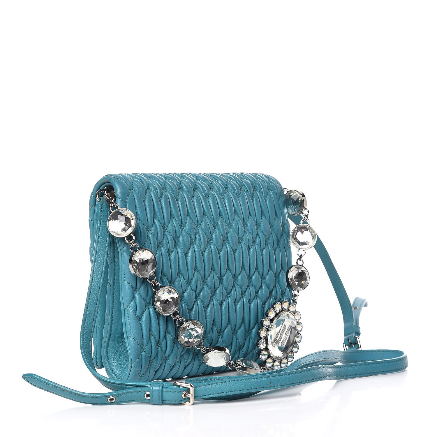 Miu Miu Nappa Matelasse Crystal Chain Crossbody Giada 3 of 10
