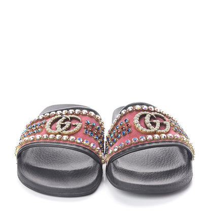 Gucci Velvet Crystal Embellished Slide Sandals 39 2 of 7