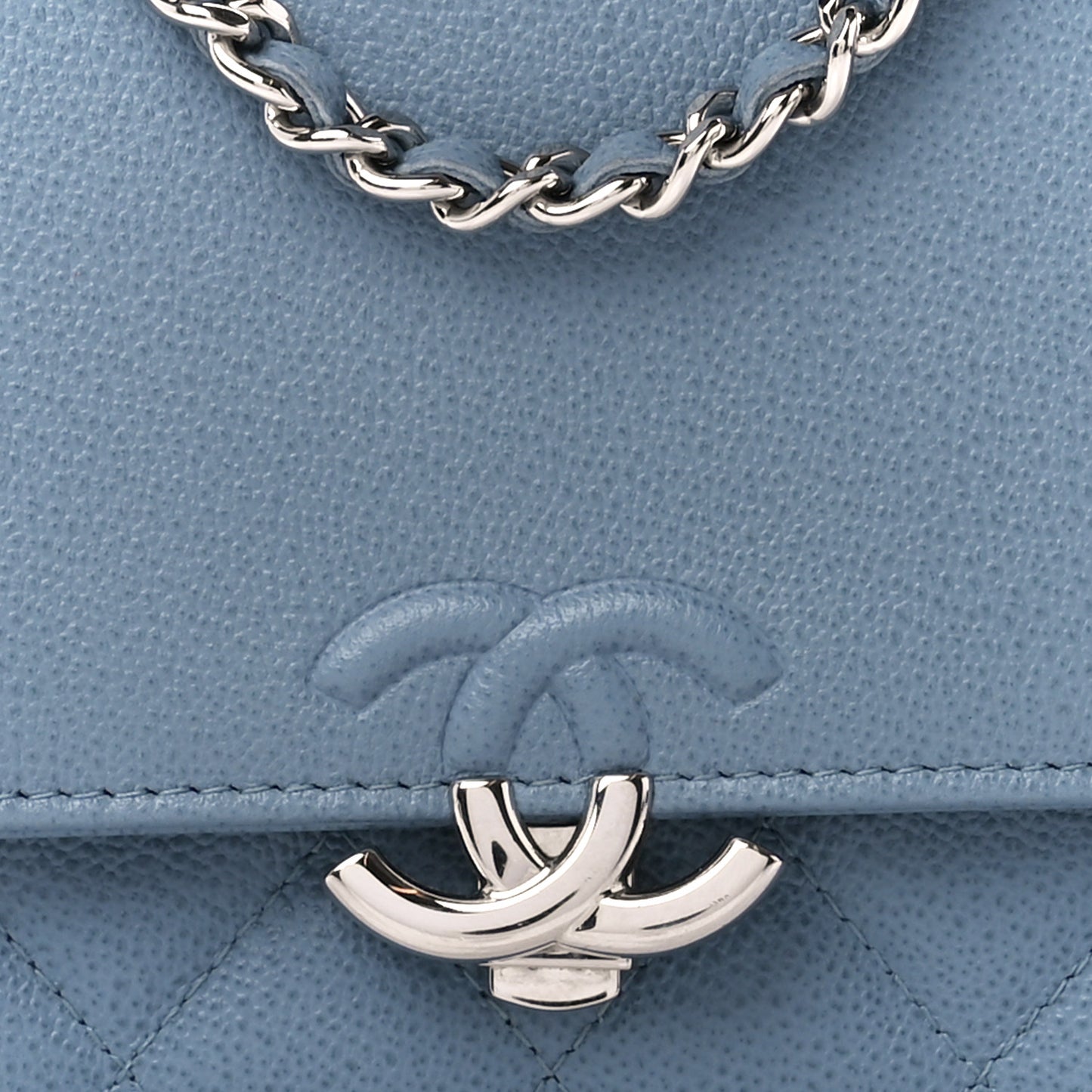 Grained Calfskin Quilted CC Box Wallet On Chain WOC Blue