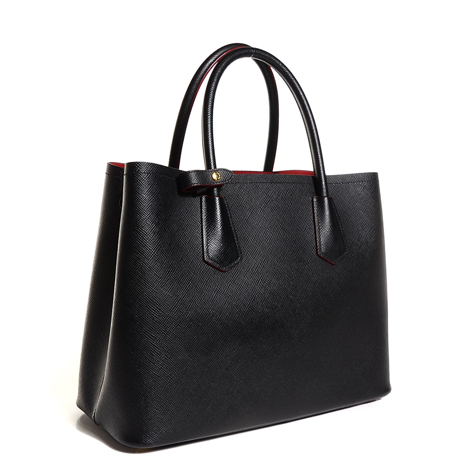 Prada Saffiano Cuir Small Double Bag Black Ciliegia 3 of 10