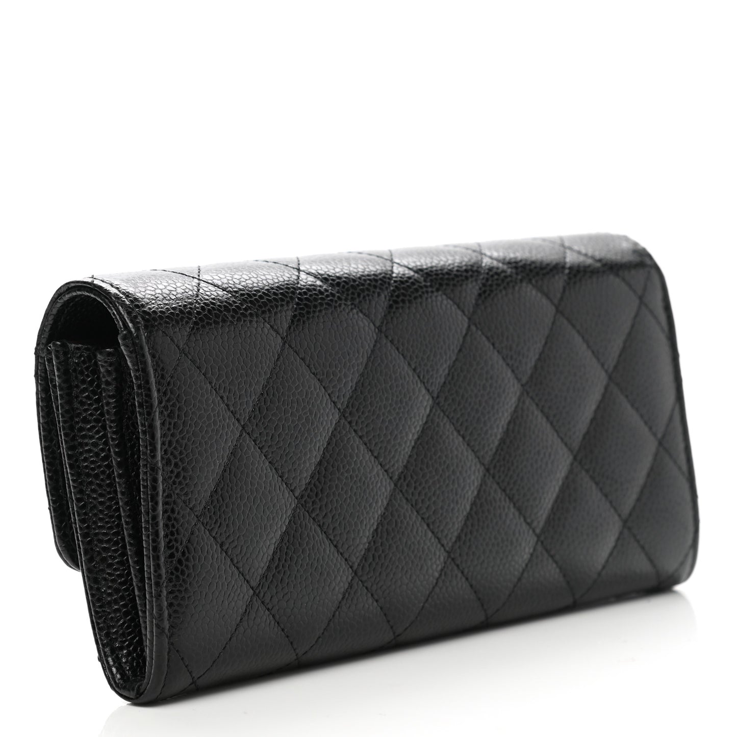 Caviar Quilted Large Gusset Flap Wallet Black