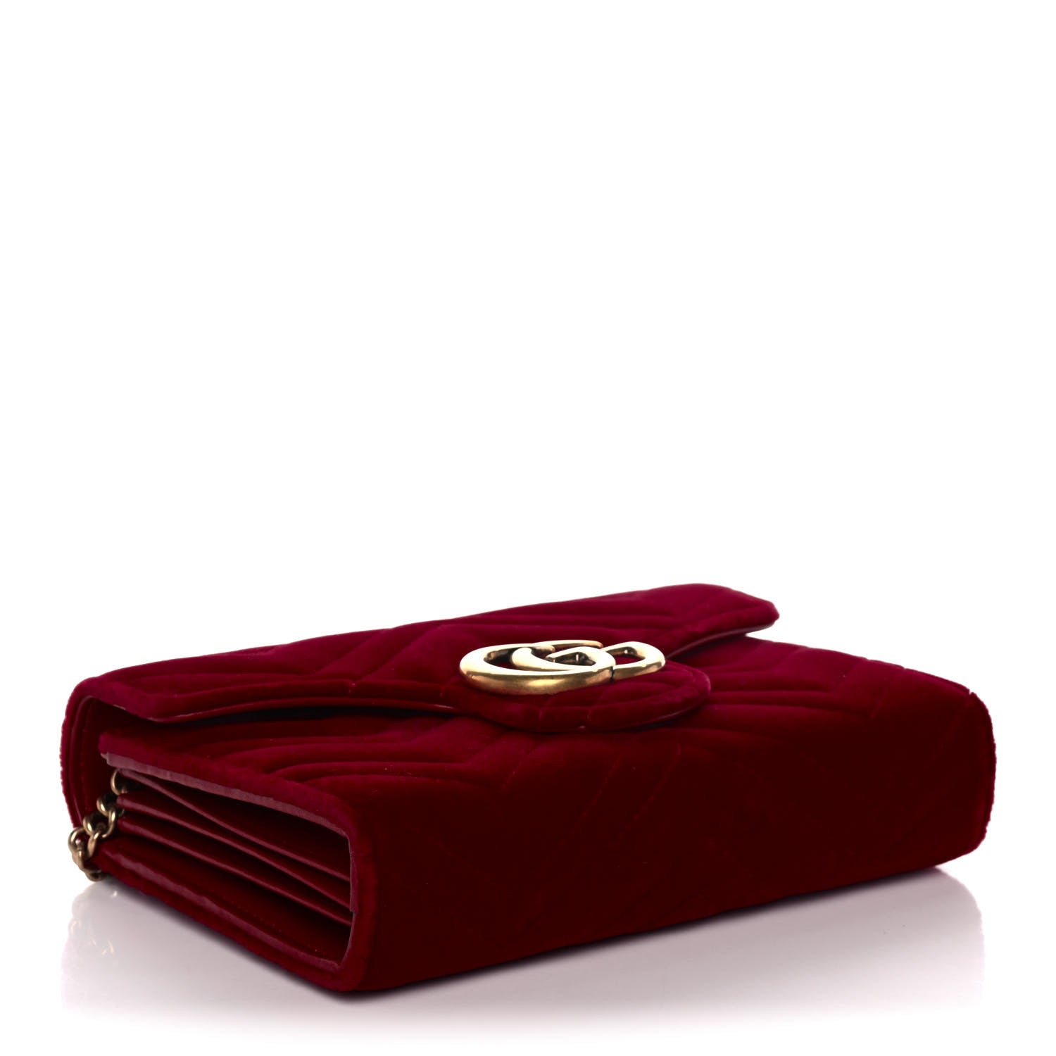 Gucci Velvet Matelasse GG Marmont Chain Wallet Fuchsia Violet Cyclamen 4 of 12