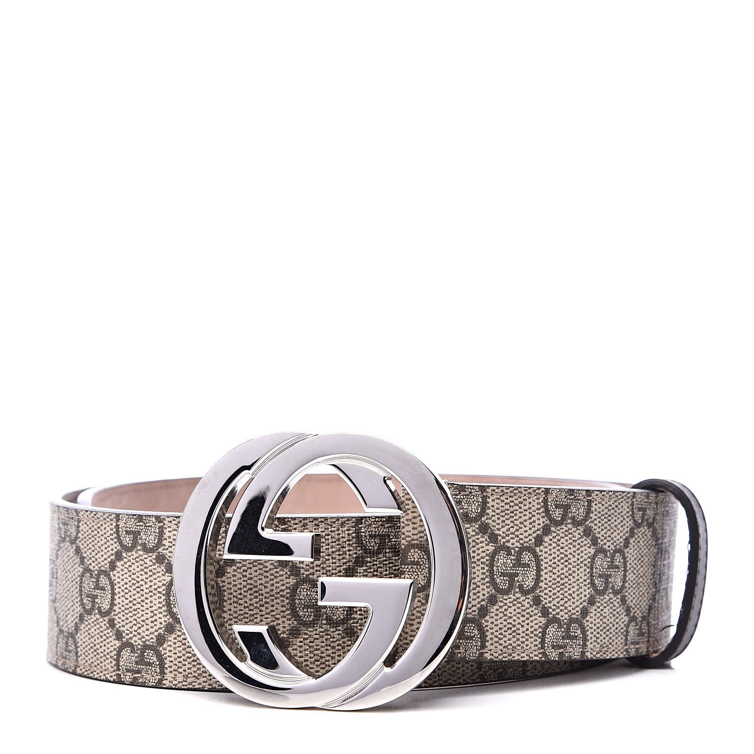 Gucci GG Supreme Monogram Selleria Calfskin Interlocking G 40mm Belt 80 32 Beige Ebony Cocoa 1 of 7