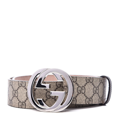 Gucci GG Supreme Monogram Selleria Calfskin Interlocking G 40mm Belt 80 32 Beige Ebony Cocoa 1 of 7