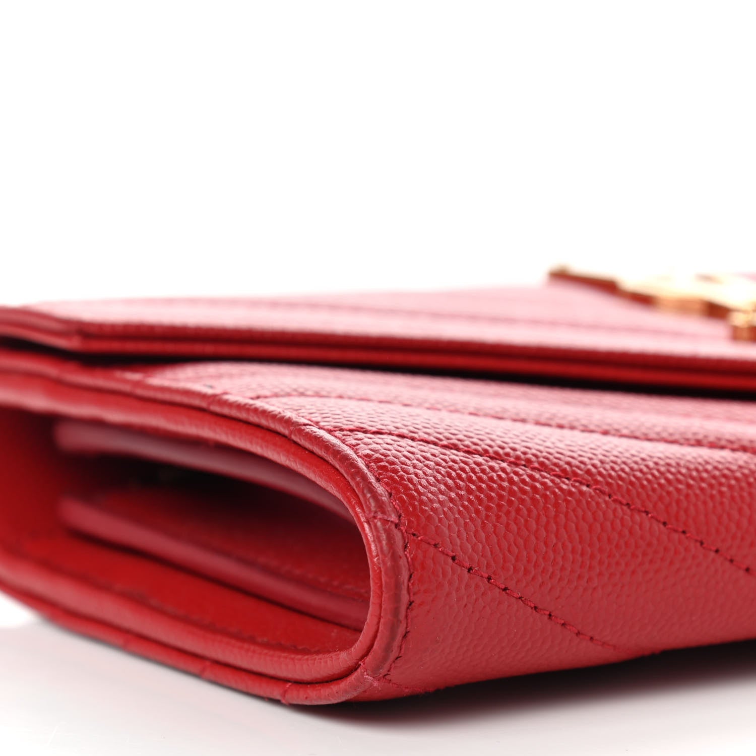 Saint Laurent Grain De Poudre Matelasse Chevron Monogram Flap Wallet Red 8 of 12