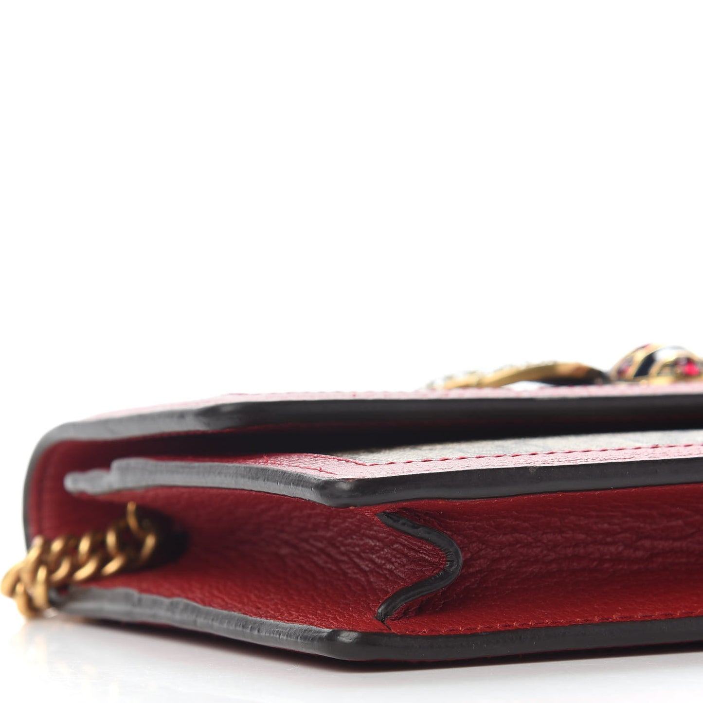 GG Supreme Monogram Web Queen Margaret Chain Wallet Red