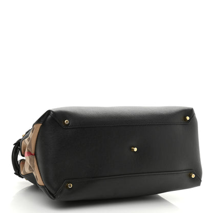 Burberry Derby Calfskin House Check Medium Banner Tote Black 4 of 10