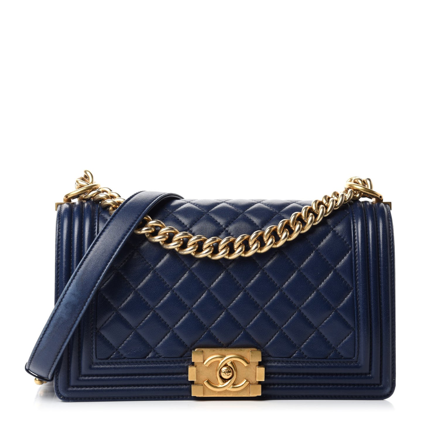Lambskin Quilted Medium Boy Flap Dark Navy