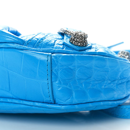 Balenciaga Extra Supple Calfskin Crocodile Embossed Crystal Mini Le Cagole Purse With Chain Cyan 10 of 10