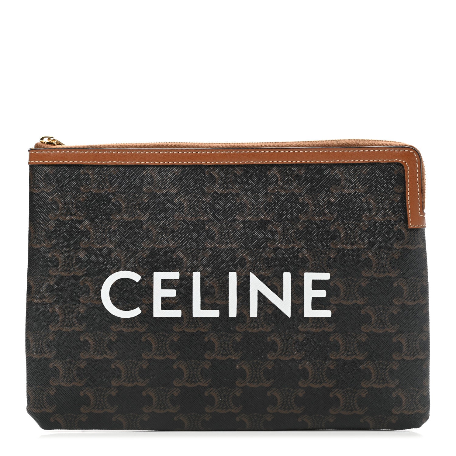 Celine Triomphe Canvas Lambskin Small Pouch Tan 1 of 7