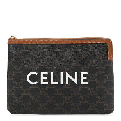 Celine Triomphe Canvas Lambskin Small Pouch Tan 1 of 7