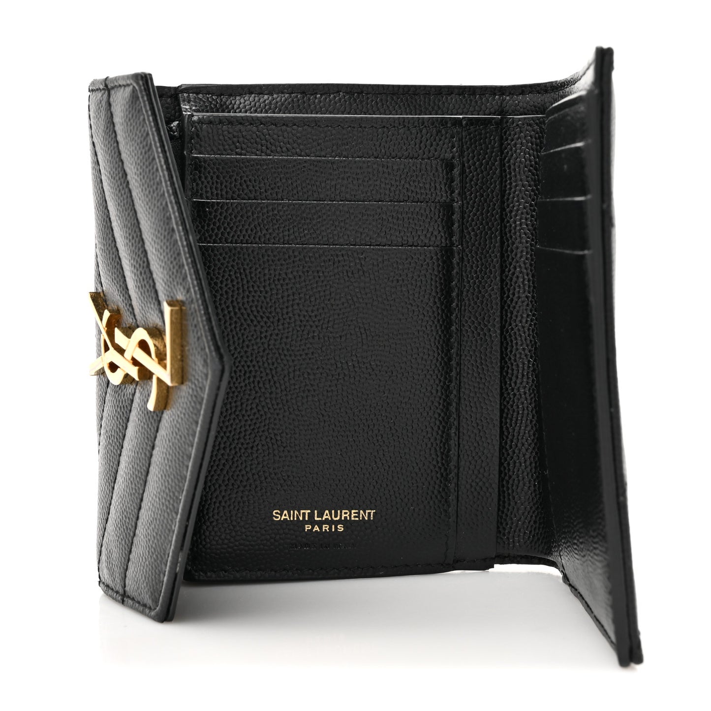 Grain De Poudre Matelasse Chevron Monogram Compact Tri Fold Wallet Black