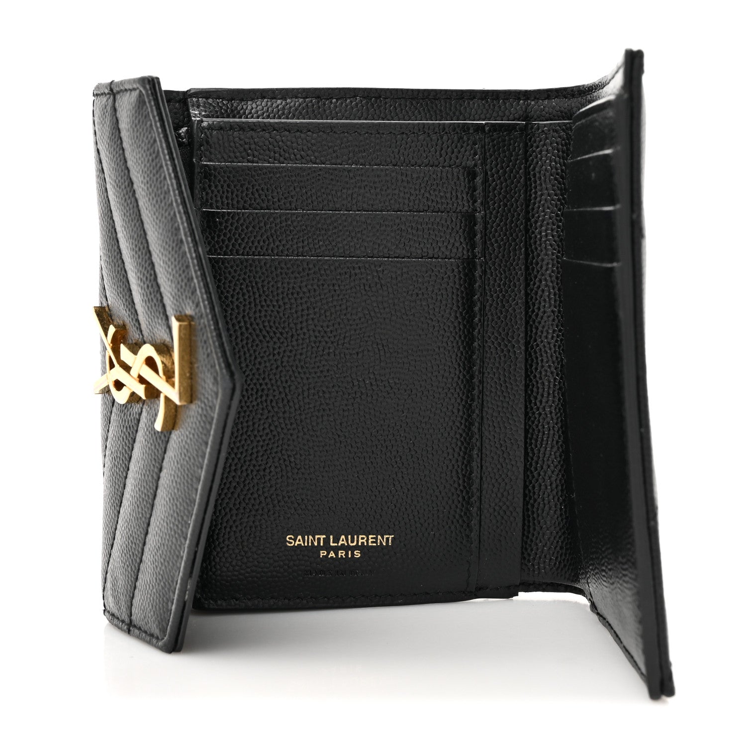Saint Laurent Grain De Poudre Matelasse Chevron Monogram Compact Tri Fold Wallet Black 5 of 11