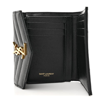 Saint Laurent Grain De Poudre Matelasse Chevron Monogram Compact Tri Fold Wallet Black 5 of 11