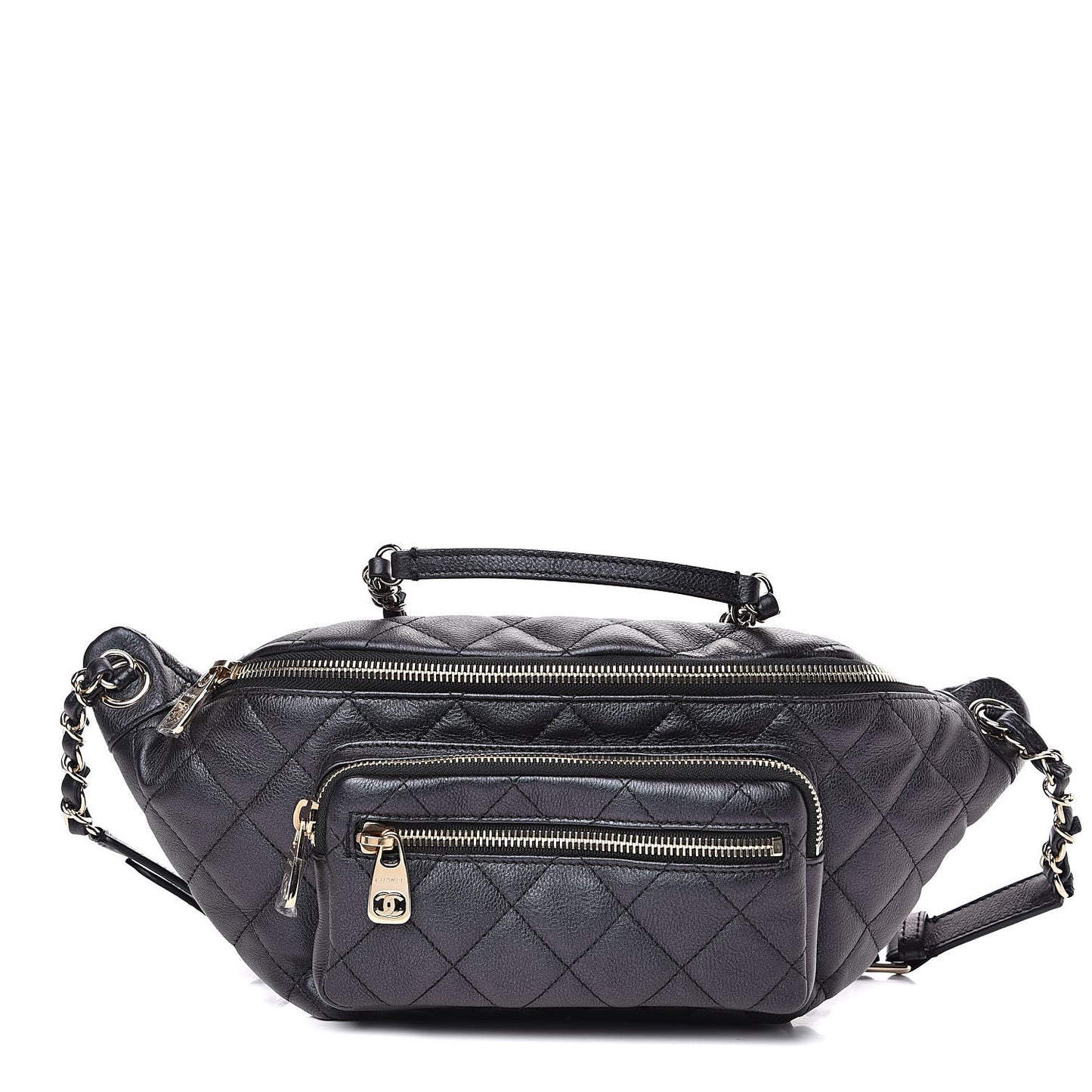 Iridescent Calfskin Quilted All About Waist Belt Bag Black