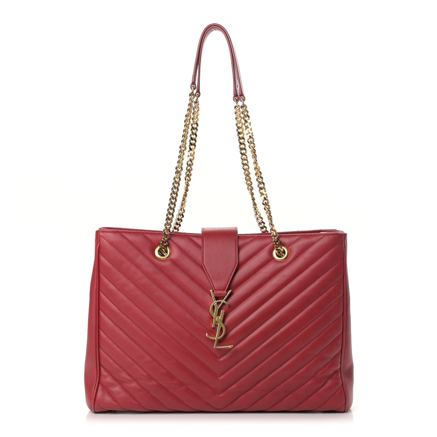 Smooth Calfskin Matelasse Chevron Monogram Shopping Bag Red