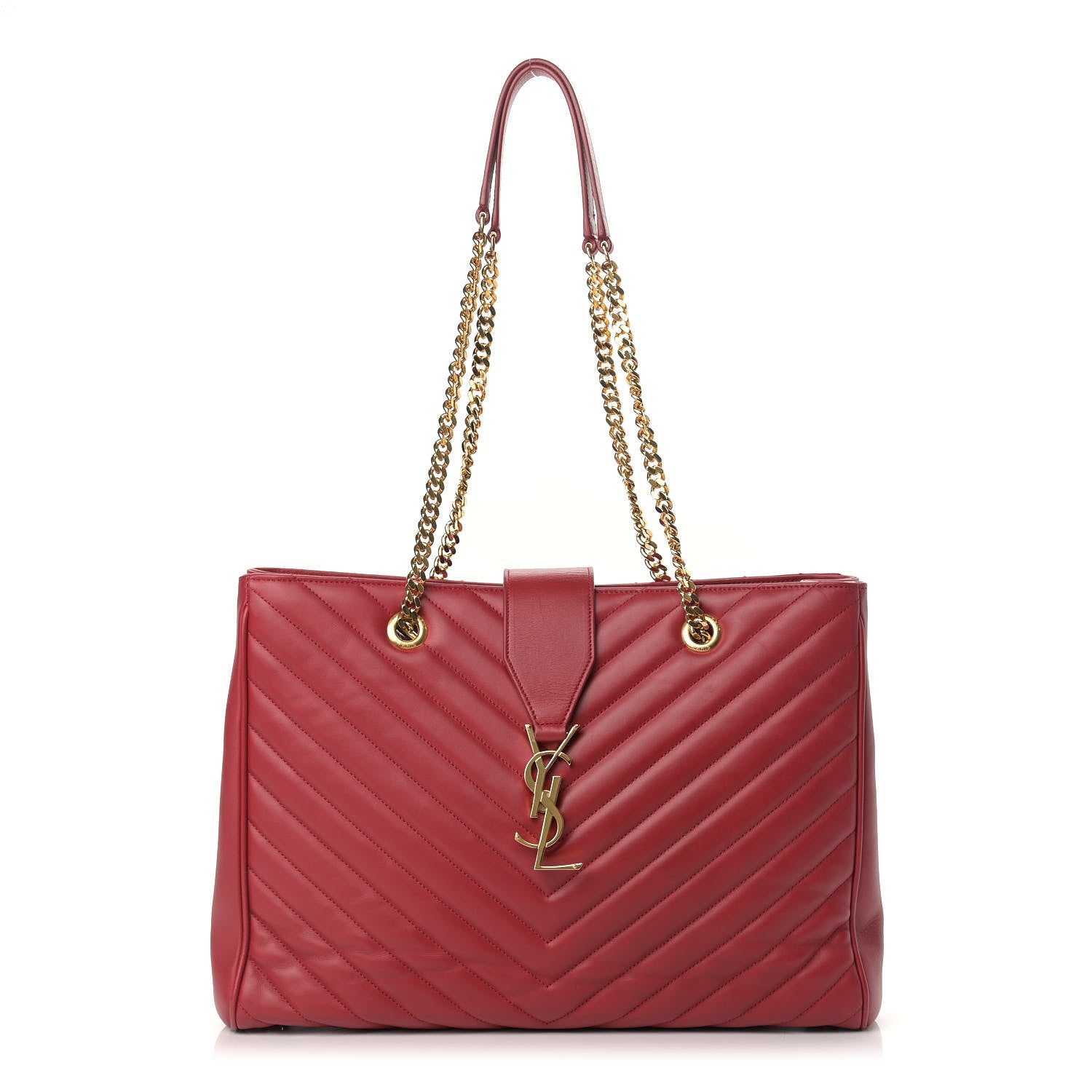 Saint Laurent Smooth Calfskin Matelasse Chevron Monogram Shopping Bag Red 1 of 15