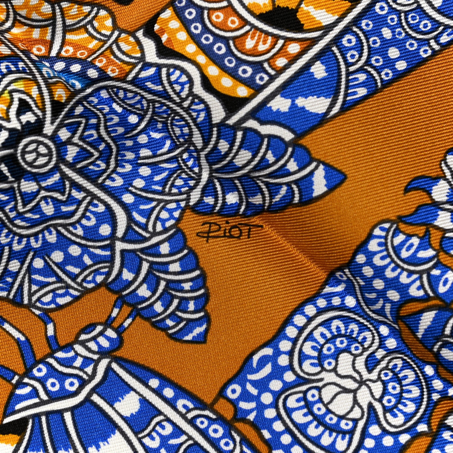 Hermes Silk La Legende de La Foret Scarf 90 Gold Bleu Black 7 of 7